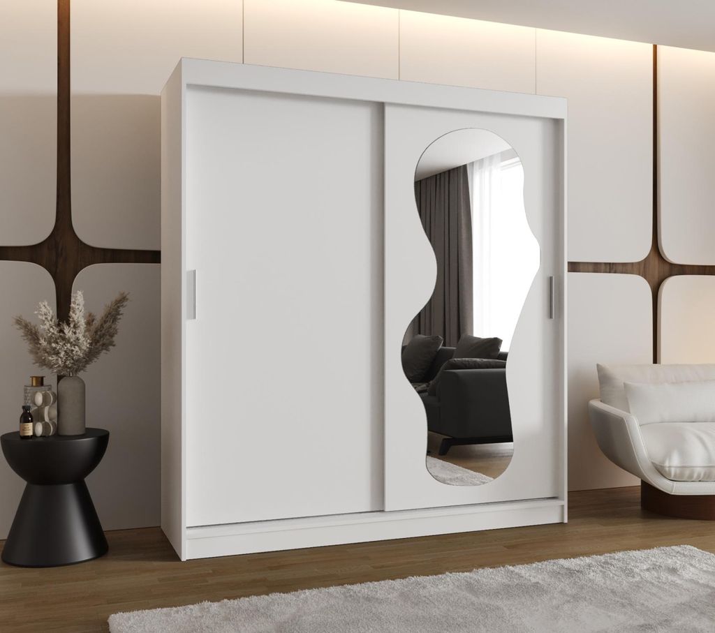 Kleiderschrank 180 cm BEYZA mit Spiegel - weiß