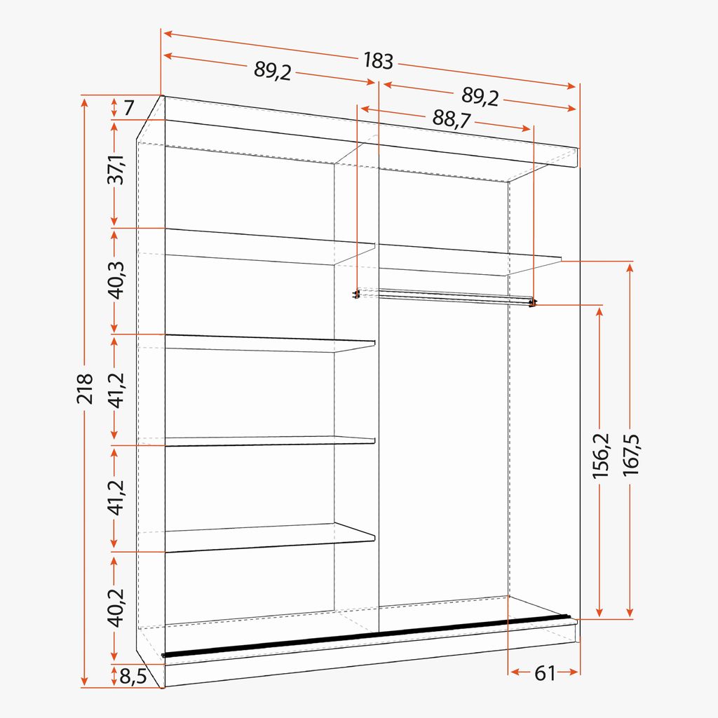 Schwebetürenschrank Kleiderschrank Schrank 183 cm Produktbild 7