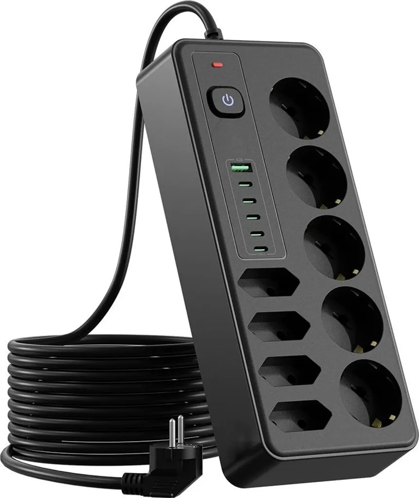INF Multiprise Européenne 15 Prises avec USB et Type-C - Noir Sécurisé