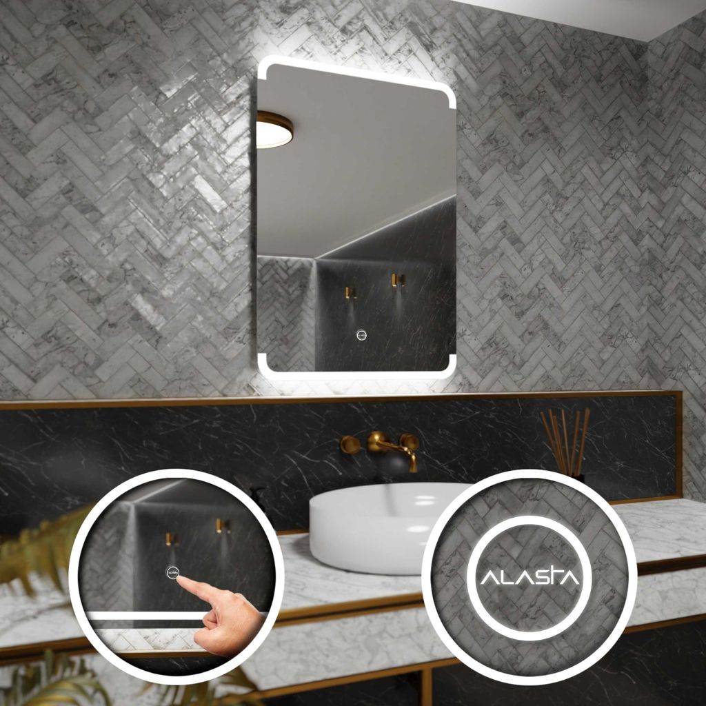 Badspiegel mit LED Beleuchtung und Touch-Schalter - Assen - 50 cm, 100 cm