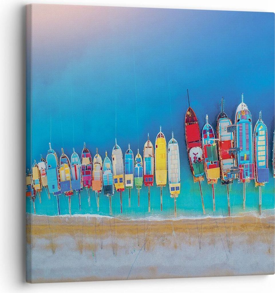 Bild auf Leinwand - Leinwandbild - Einteilig - Schiffe Strand Perspektive - 30x30cm - Wand Bild - Wanddeko - Wandbilder - Leinwanddruck - Bilder - ...