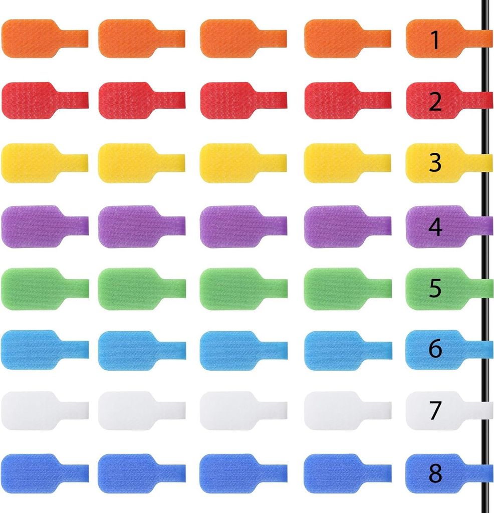 40 Stück wiederverwendbare Kabeletiketten in 8 Farben - Kabelbeschriftung und Identifikation von Kabeln und Drähten