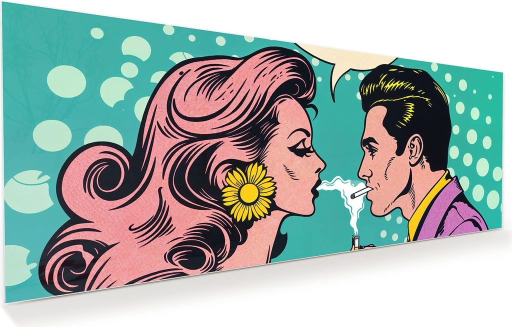 Glasbild 100x40cm in XXL für Wohnzimmer, Schlafzimmer Motiv Retro Pop Art Duo