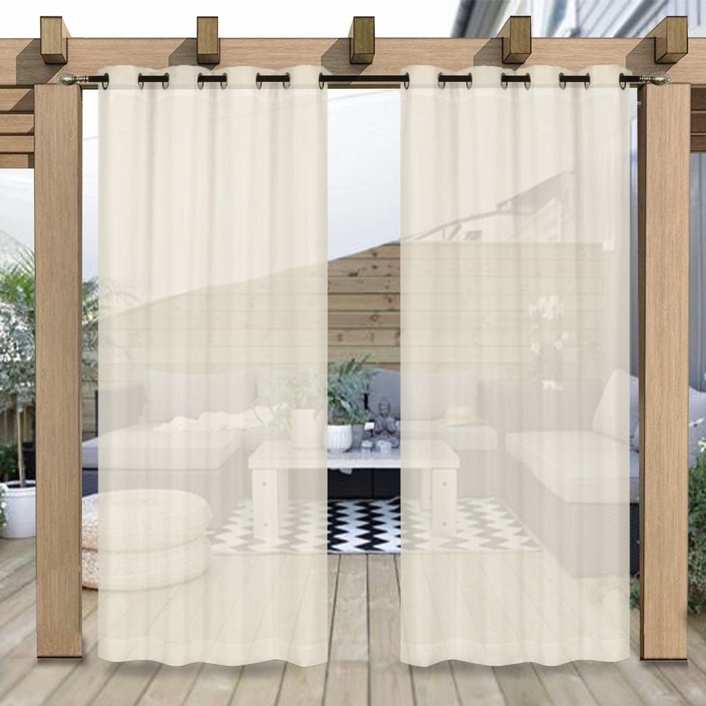 Durchsichtige Outdoor-Vorhänge für Terrasse Wasserdicht Pergola Gardinen mit Ösen Voile Outdoorvorhänge für Balkon Garten 2 Paneele Beige 132x...