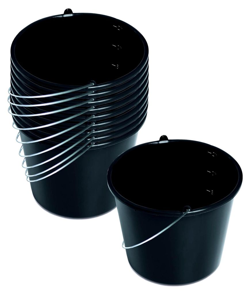 10x Baueimer 12 Liter | Eimer mit Skala und ergonomischem Griff | aus robustem Kunststoff | schwarz | ideal für Bauarbeiten, Garten und Heimwerker...