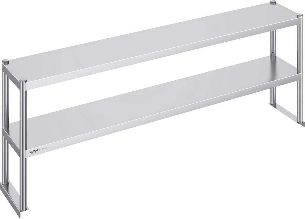 VEVOR doppio scaffale, scaffale doppio in acciaio inox, scaffale doppio da 12 x 72 pollici, tavolo di preparazione sopra lo scaffale regolabile in altezza per cucina, ristorante e officina