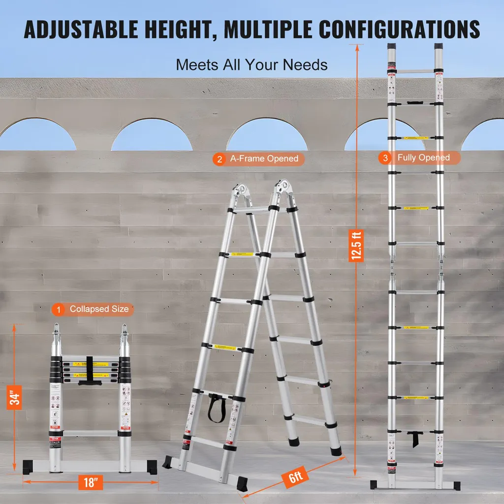 Échelle extensible en aluminium multi-usage pliable avec stabilisateur - 6