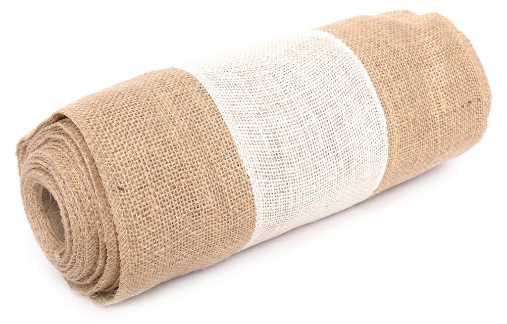 Jute Tischläufer 30 cm breit – Natur & Weiß – Meterware – Produktbild 