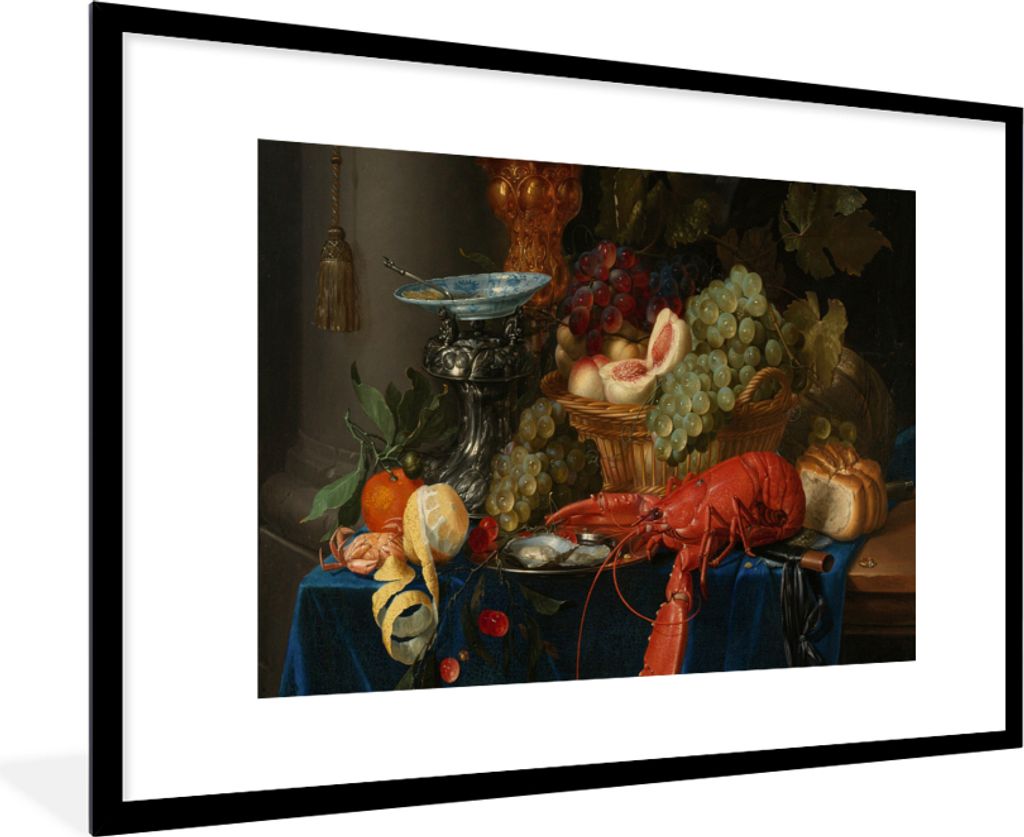 MuchoWow Gerahmtes Poster Stilleben mit einem goldenen Kelch - Gemälde - Alte Meister 90x60 cm - Poster mit Schwarzem Bilderrahmen Wandposter Ra...