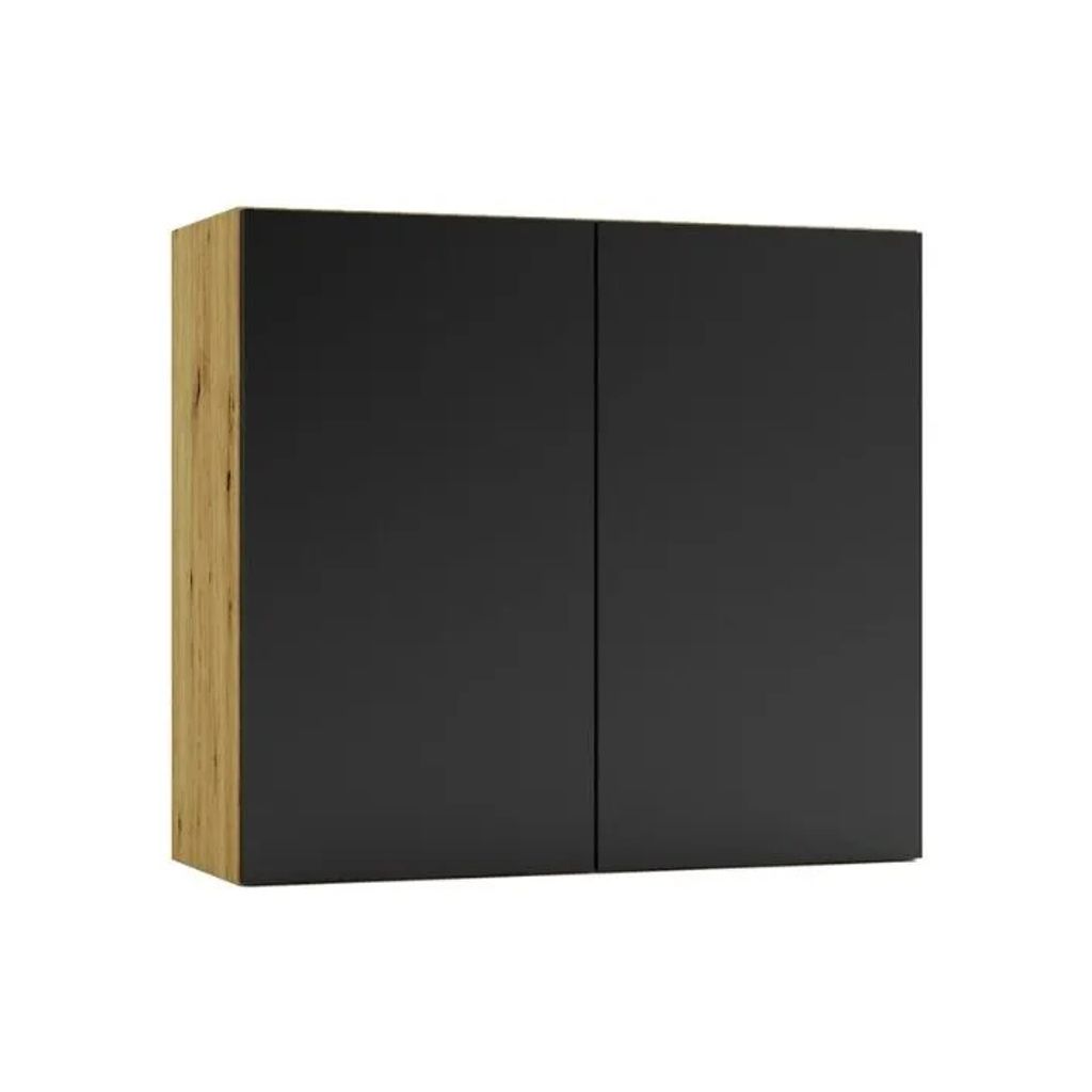 Küchenhängeschrank 80 cm - Eiche Artisan und Schwarz - Modulküche - Soft-Close-System - Küchenschrank - Universelle Frontmontage