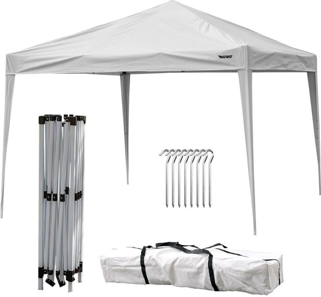 MUWO Pavillon 3x3 m | Wasserdicht, UV50+ Schutz | Stahlgestänge, stabile Eckverbindungen | Inkl. Tragetasche, Heringe & Abspannseile, weiß | MW-265