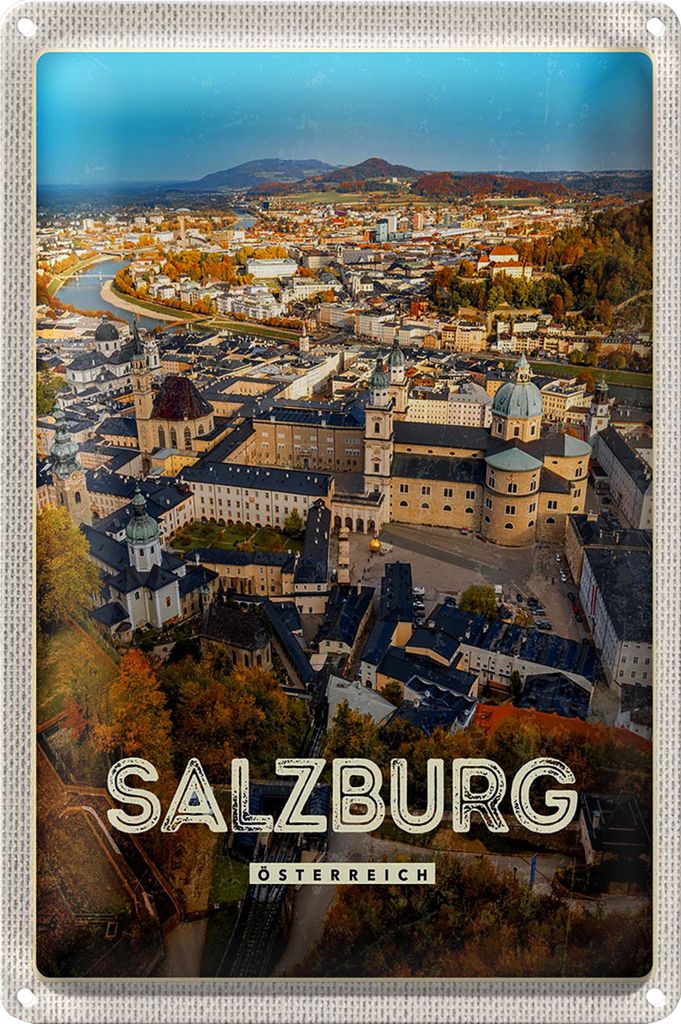 Blechschild Reise 18x12cm Salzburg Österreich Schloss Altstadt