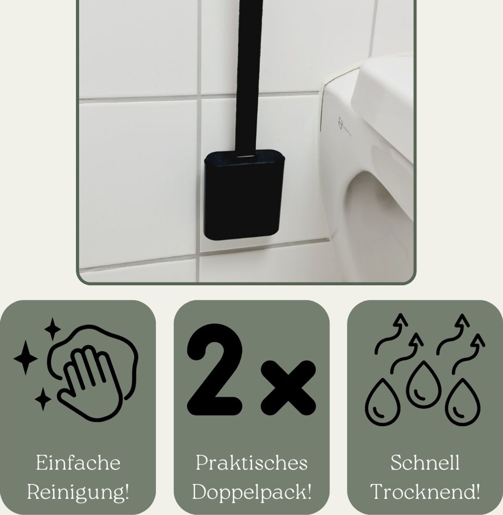 Klobürste Silikon schwarz 2x Set Wandmontage Silikon Produktbild 6