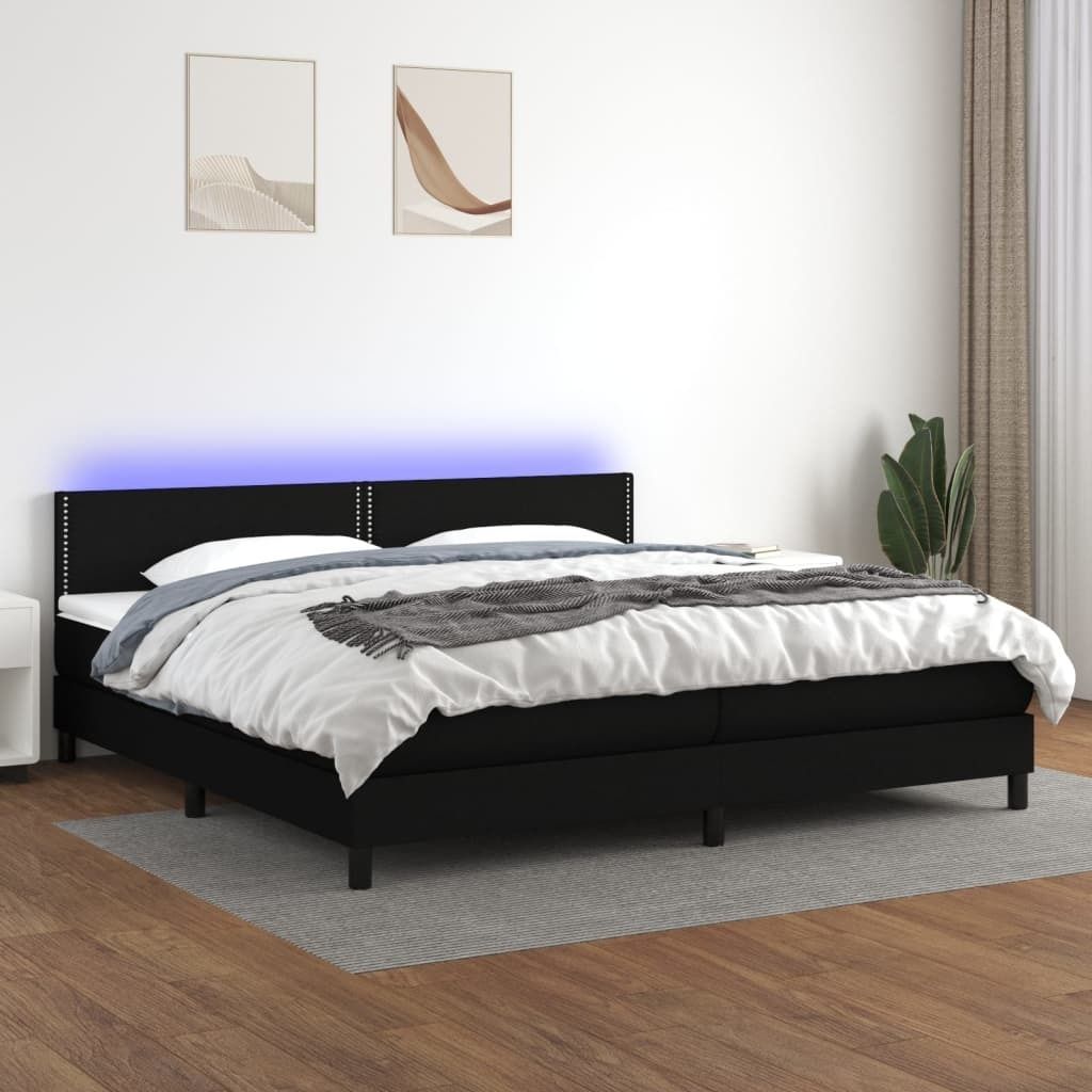 The Living Store Boxspringbett mit Matratze & LED Schwarz 200x200 cm Stoff