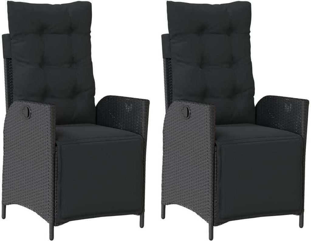 vidaXL Gartensessel mit Fußteil 2 Stk. Verstellbar Schwarz Poly Rattan