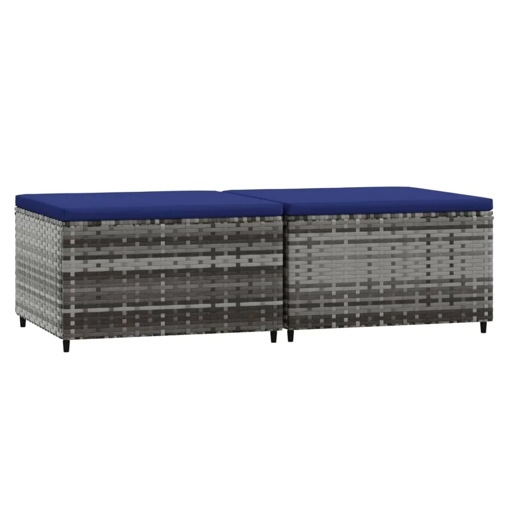 SYFAX™ Poggiapiedi da Giardino con Cuscini 2 pz in Polyrattan Grigio