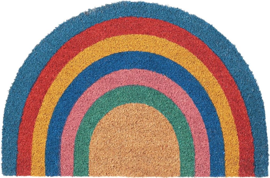 Nicola Spring Halbmond-Fußmatte aus Kokosfaser – 60 x 40 cm – Regenbogen-Pastell