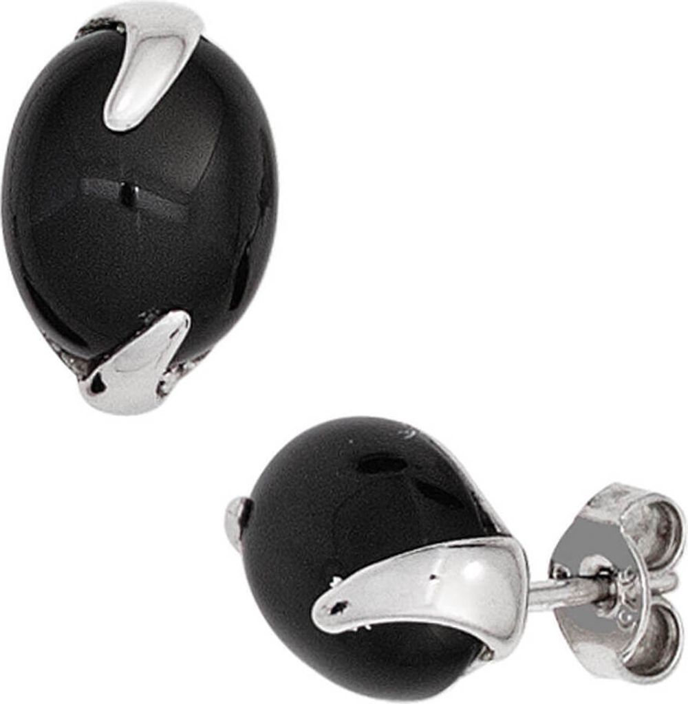 Ohrstecker Ohrringe aus 925 Silber Edelstein Onyx oval glatt glänzend Damen