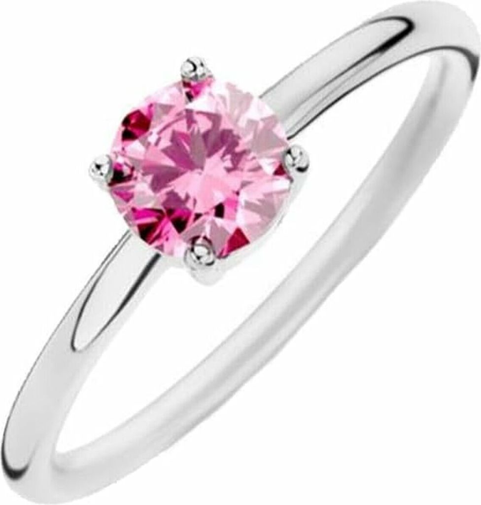 New Bling 9NB-1122-56 Zilveren Ring met Zirkonia Steen - Roze - 6mm - Maat 56 - Rhodium - Zilver