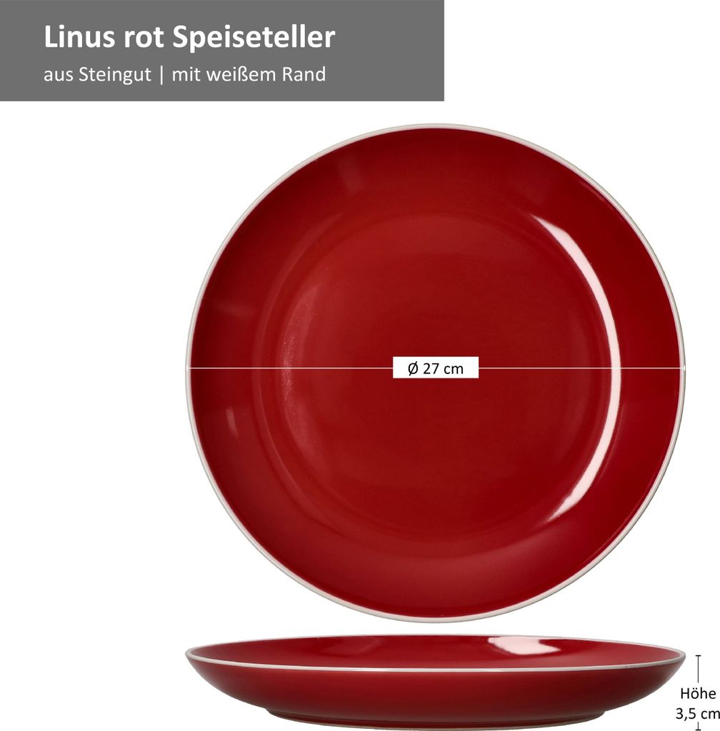 4er Set Linus rot Speiseteller Essteller Grill-Platte Produktbild 6
