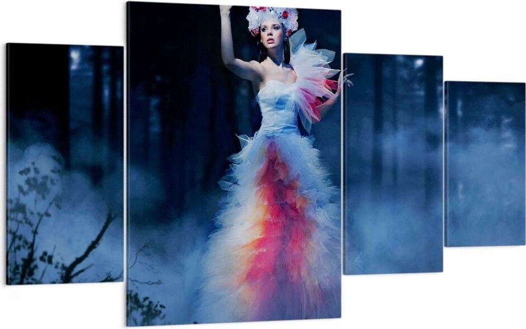 Bild auf Leinwand - Leinwandbild - Frau Geheimnis Nacht Wald - 160x90cm - Wand Bild - Wanddeko - Leinwanddruck - Bilder - Kunstdruck - Wanddekorati...