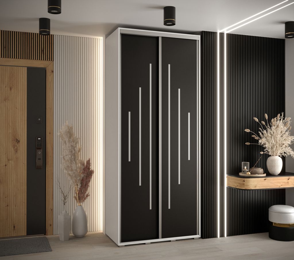 Kleiderschrank ASIRI 12 - 110/45 cm, weiß/schwarz/silber