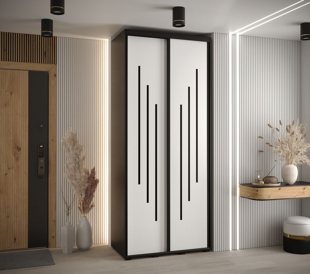 Kleiderschrank ASIRI 8 - 120/45 cm, schwarz/weiß/schwarz