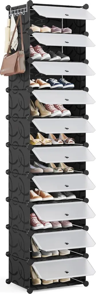 Organisateur de chaussures modulable anti-poussière noir 10 cubes
