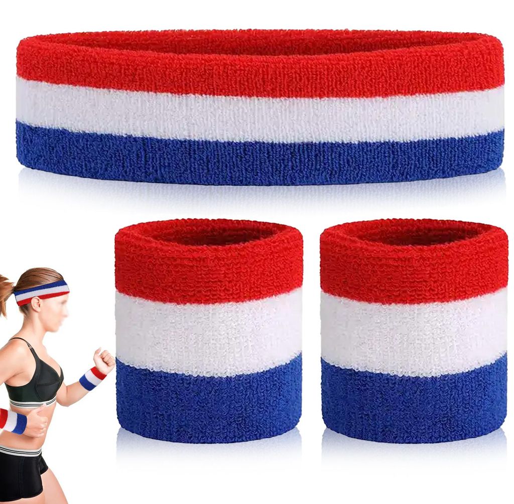 2-teiliges gestreiftes Schweißband-Set, Sport-Stirnband-Armband-Set, Fitness-Armschweißband, Schweißbänder für sportliche Männer und Frauen (...