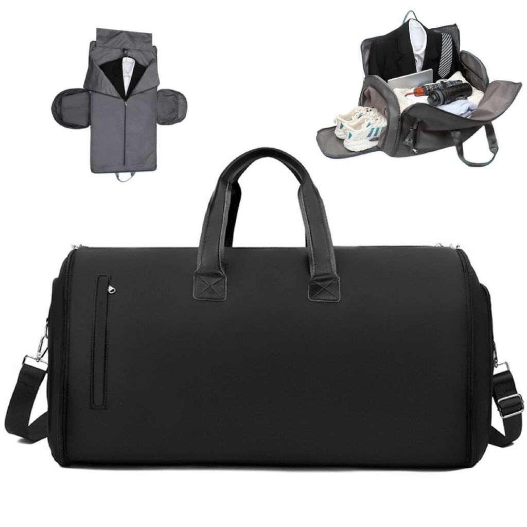 Reisetaschen, 60L Reisetasche, 60x30x32cm faltbar Fitnesstasche, Wasserdichter, für Studenten, Pendler, Reisende, Schwarz