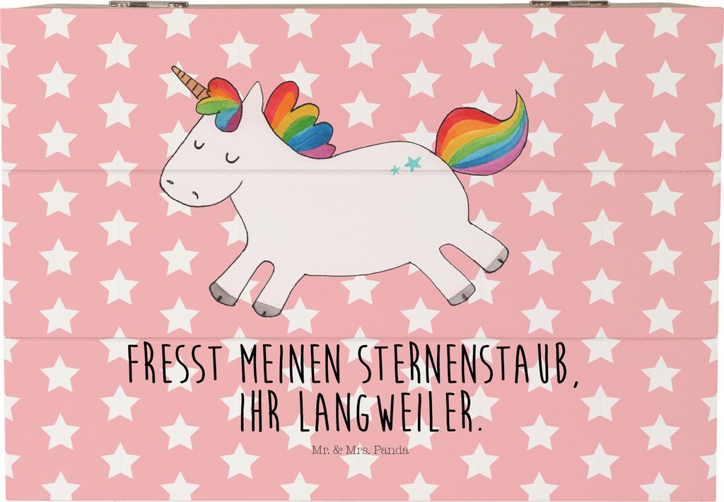Mr. & Mrs. Panda Kiste Einhorn Happy 22 x 15 cm - Rot Pastell - Geschenk, Unicorn, glücklich, Lebensfreude, Einhörner, Spaß, fotobox, Holzkiste,...