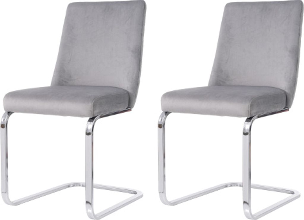 Esszimmerstuhl 2er Set Samt Grau 52x45x88 cm Mit Diamant Ruecken Design Silberne Metallstuetzbeine Luxus Wohnzimmer Schlafzimmer Lounge Sessel
