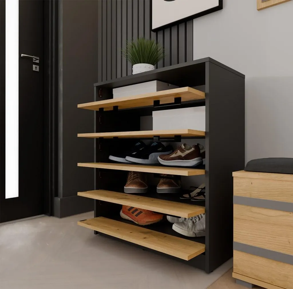 Armoire à chaussures anthracite artisanale ALEX avec finition mate chic