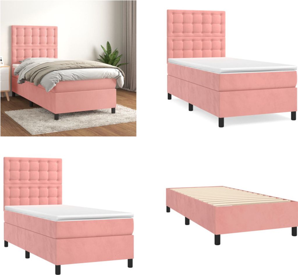 vidaXL Boxspringbett mit Matratze Rosa 100x200 cm Samt - Boxspringbett - Boxspringbetten - Bett - Schlafzimmermöbel