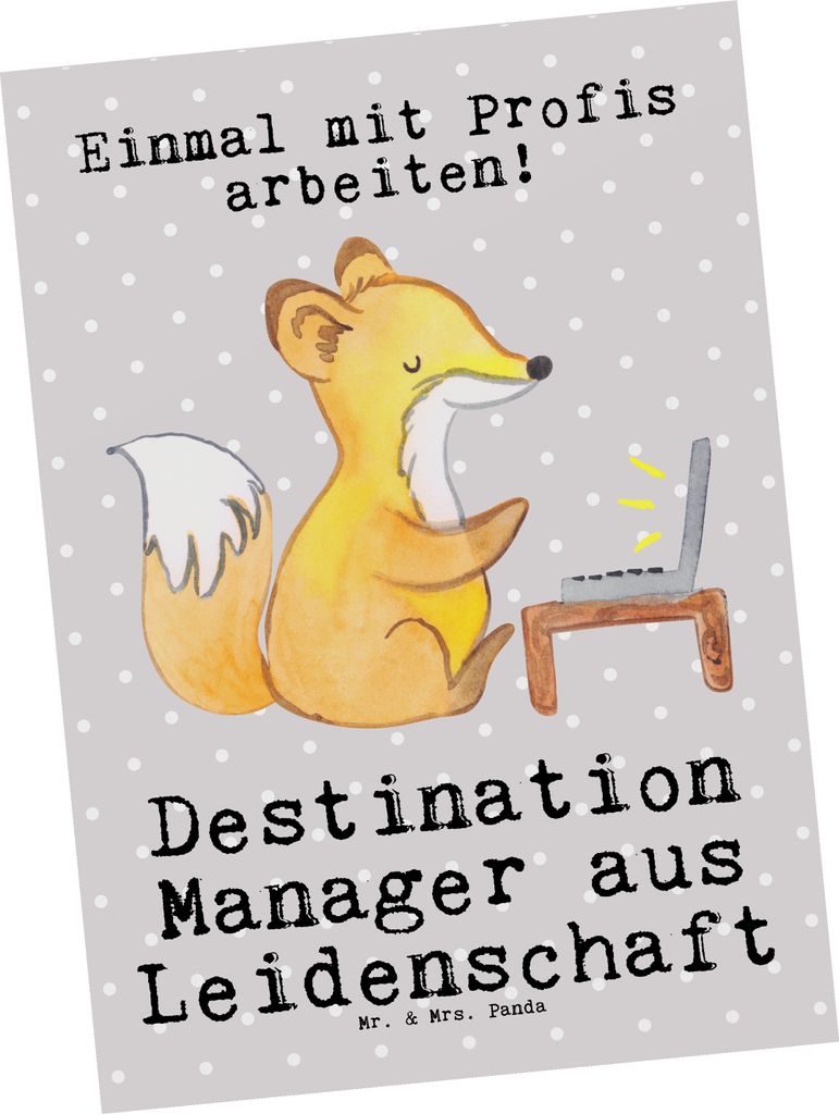 Mr. & Mrs. Panda Grußkarte Destination Manager Leidenschaft - Grau Pastell - Geschenk, Postkarte, Ansichtskarten, Postkarten, Fotokarte, Ansichtsk...
