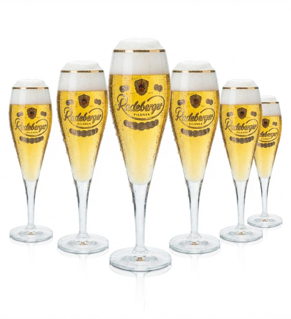 6x Radeberger Bier Glas 0,25l Pokal Tulpe Kupferrand Gläser Produktbild 