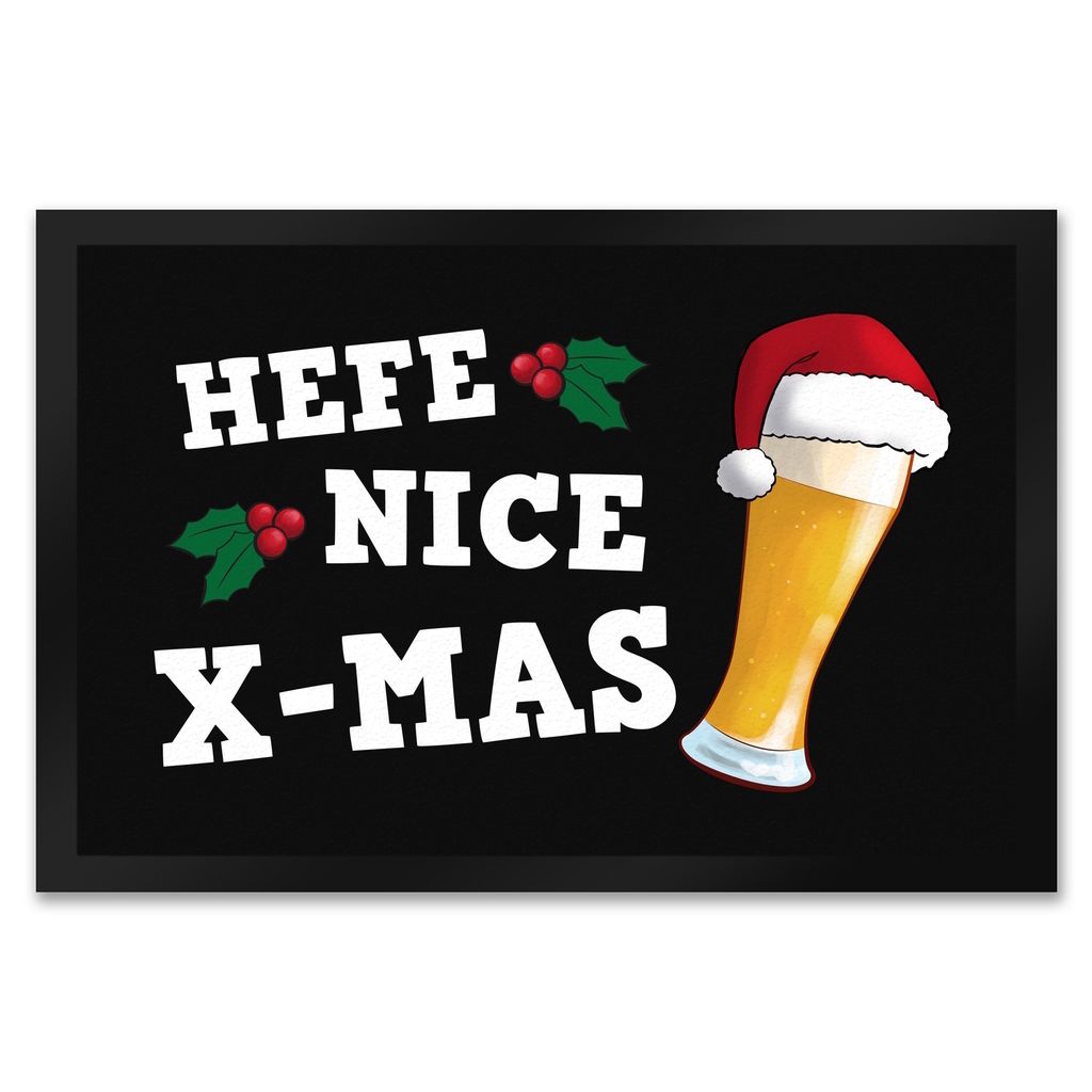 Bier mit Weihnachtsmütze Fußmatte XXL in 50x75 cm mit Spruch Hefe nice X-mas