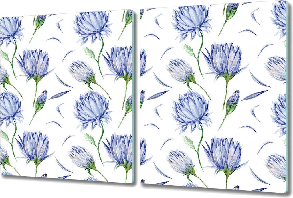 Glas Schneidebrett Herdabdeckplatten Schneideplatten - 2x 40x52 cm - Blaue Blumen