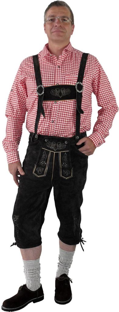 Lederhose Kniebundhose im Trachtenstil mit Träger Produktbild 