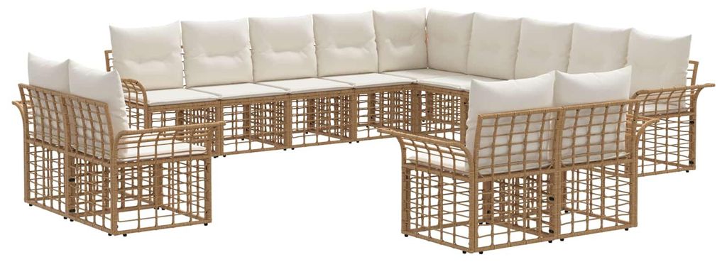 vidaXL Outdoor-Sofagarnitur 13 pcs Natürlich und Cremweiß Polyester