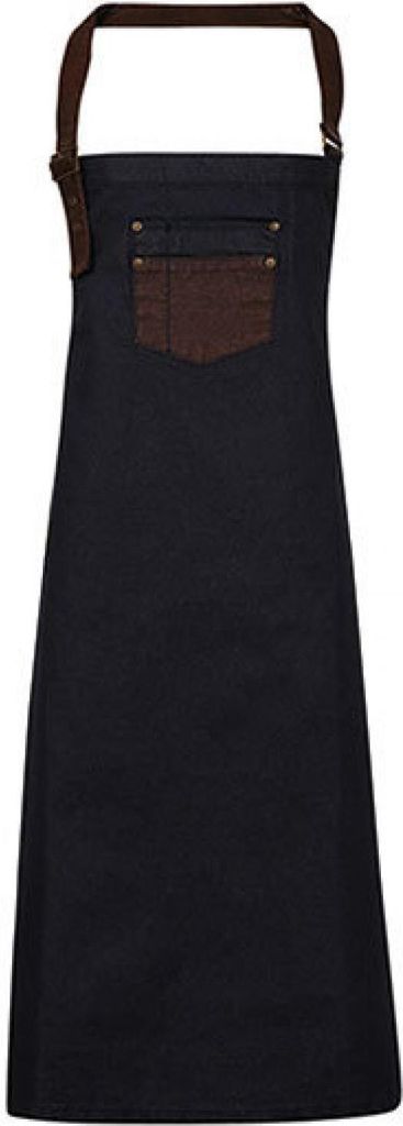 Premier Workwear PR136 | SchürzeDivision Waxed Look Denim Bib Apron With Faux Leather - Farbe: Indigo/Brown Denim - Größe: One Size