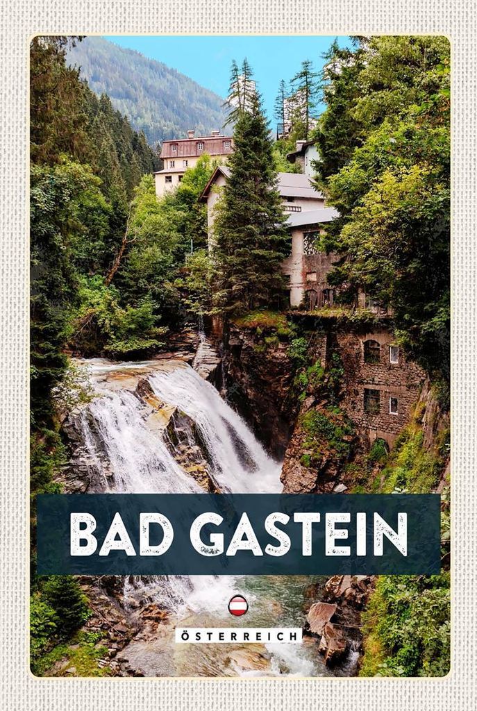 vianmo Holzschild 18x12 cm Bad Gastein Wasserfall Wald Bildmotiv Reisemotiv Abenteuer Reisen