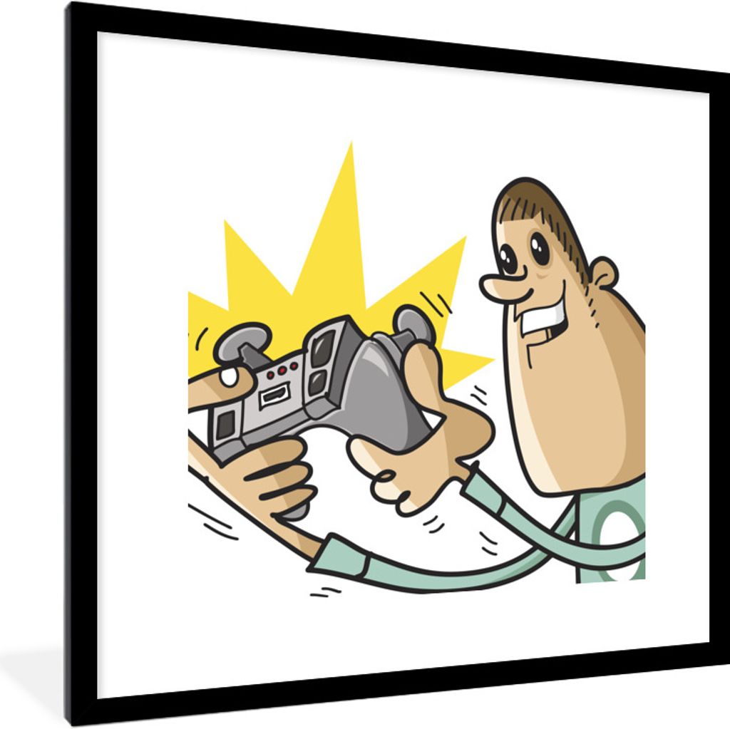 MuchoWow Gerahmtes Poster Gamer - Controller - Stuhl - Illustration 40x40 cm - Poster mit Schwarzem Bilderrahmen Wandposter Rahmen Foto Bilder - ...