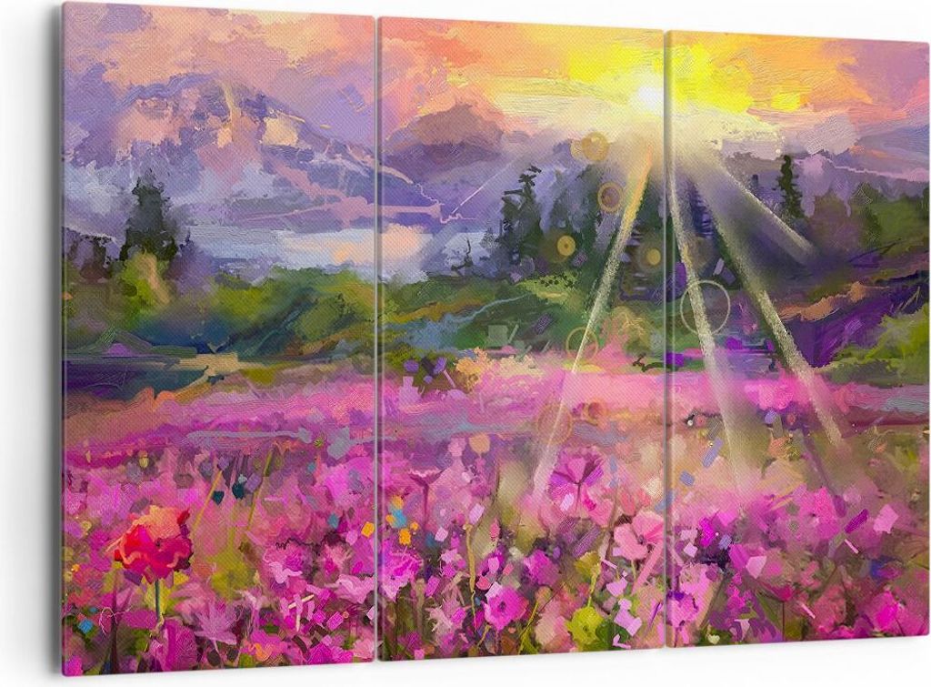 Bild auf Leinwand - Leinwandbild - Berge Blumen Blumen - 165x110cm - Wand Bild - Wanddeko - Leinwanddruck - Bilder - Kunstdruck - Wanddekoration - ...