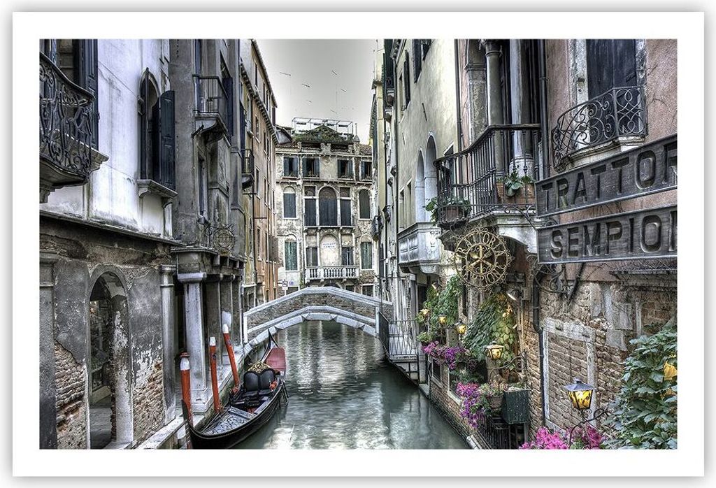 Poster - Poster ohne Rahmen - Venedig Brücke Wasser - 91,5x61 cm - Wand Bild - Wanddeko - Wandbilder - Kunstposter - Wandposter - Bilder - Kunstdr...