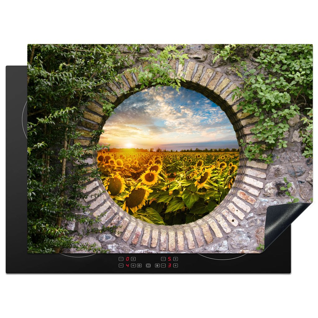 KitchenYeah Herdabdeckplatte Sonnenblumen - Ansicht - Blumen - Sonne , 71x52cm, Küche Deko, Glaskeramikkochfeld Herdabdeckung, Abdeckplatte fùr...