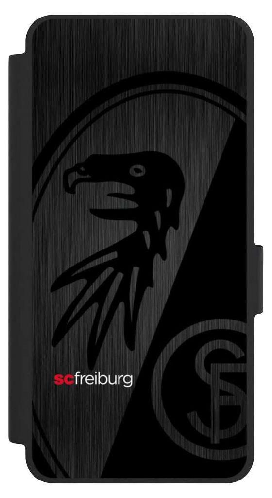 NIVOCASE Klapphülle für Samsung Galaxy S26 Handyhülle aus Kunst Leder NIVOflip schwarz Metallic Look Offizielles Lizenzprodukt SC Freiburg