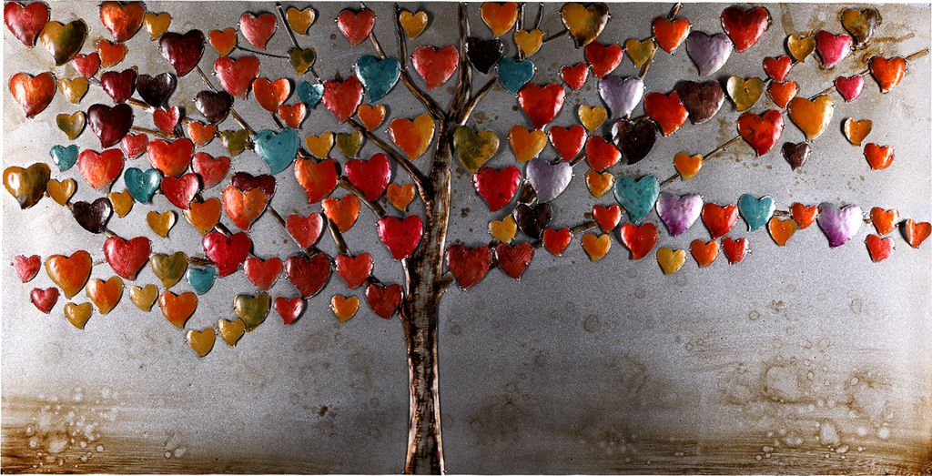Tableau métallique 3D Arbre à coeur rouge 140x70cm fait Image du produit 