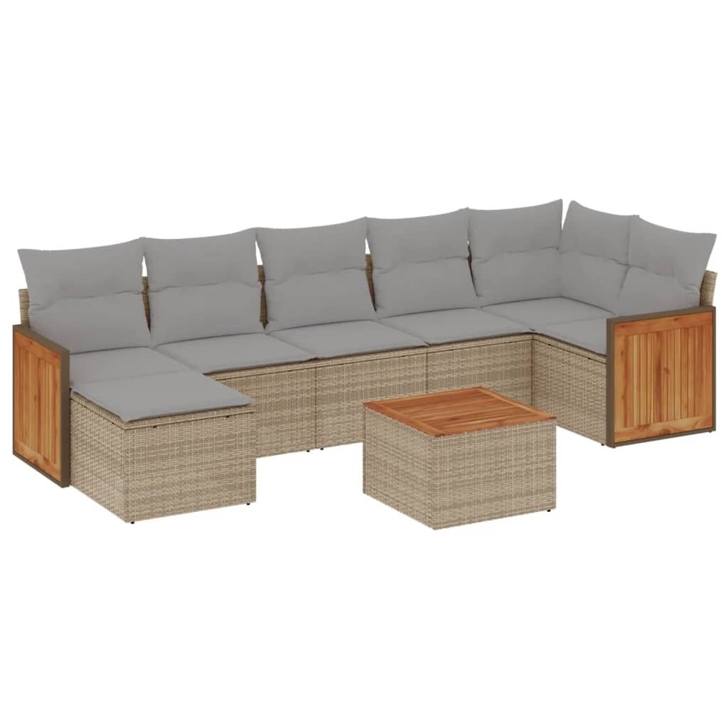 vidaXL 8-tlg. Garten-Sofagarnitur mit Kissen Beige Poly Rattan