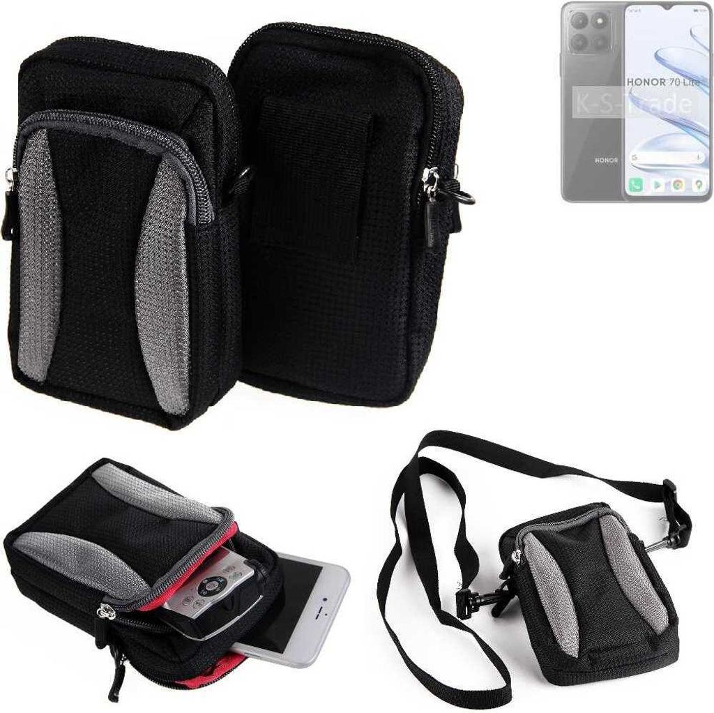 K-S-Trade Holster Schutz Hülle kompatibel mit Honor 70 Lite Handy Hülle Gürteltasche Umhängetasche mit Zusatzfach schwarz